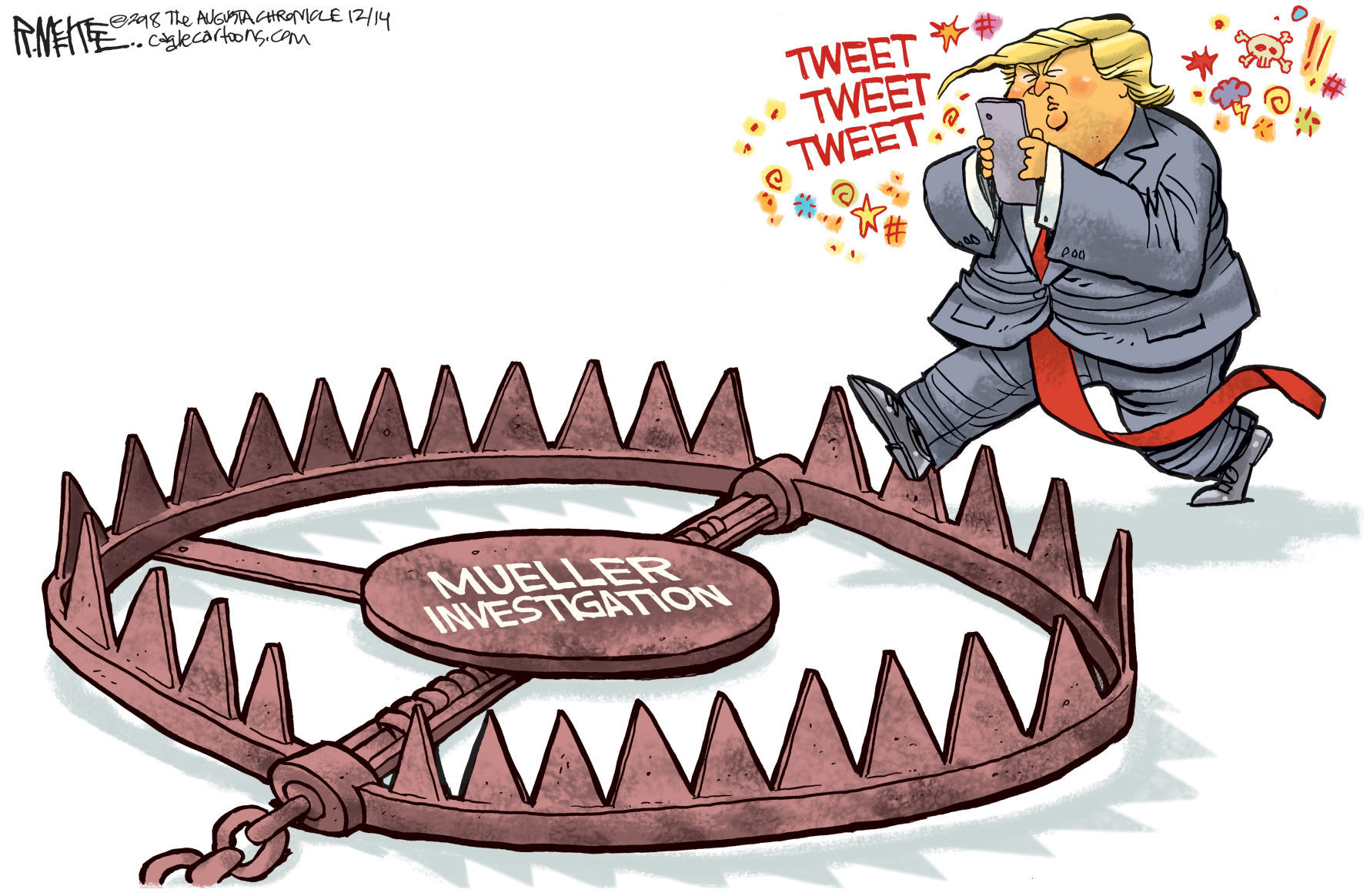 Trump Twitter Trap by Rick McKee, The Augusta Chronicle